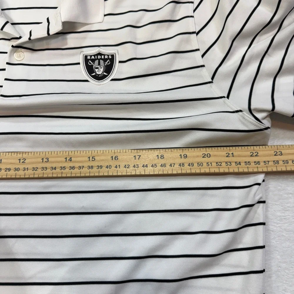 Nike NFL Raiders Polo Shirt Mens Large White Excellent Striped Dri-FIT Logo